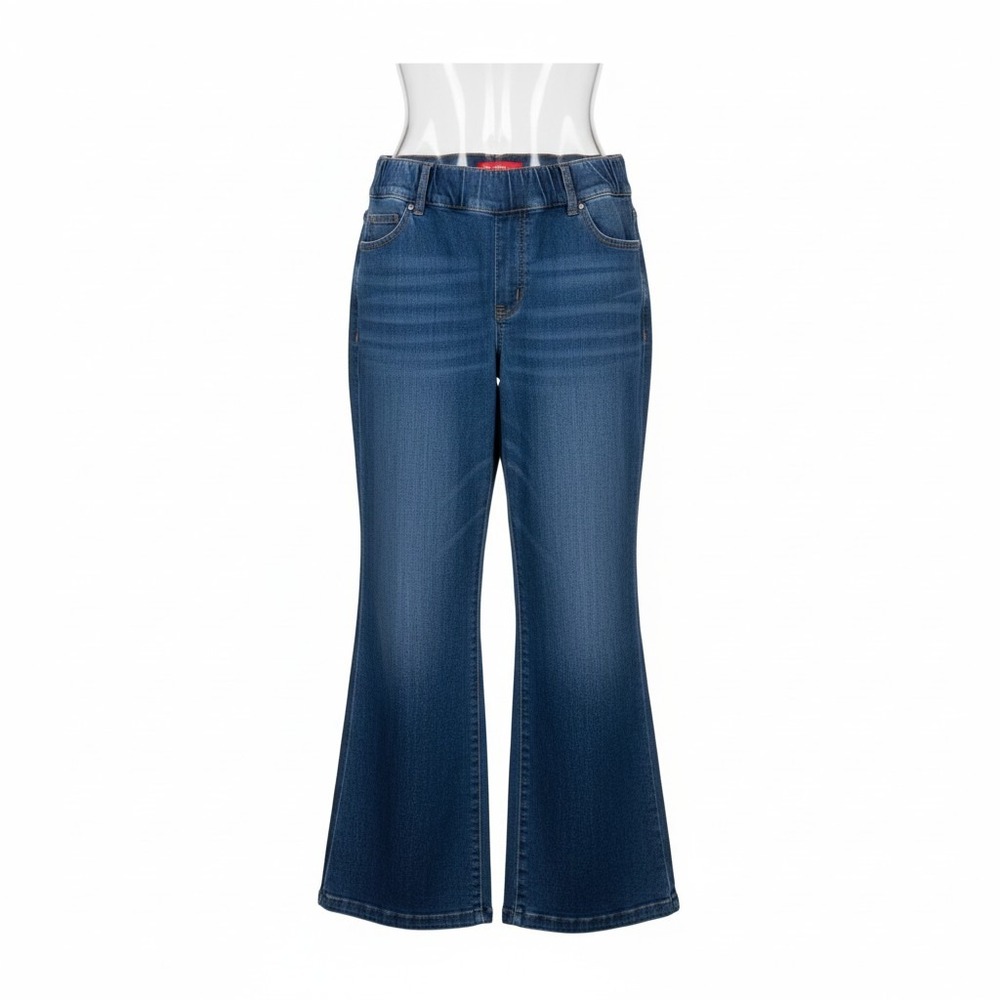 Spanx NWT Blue Pull On Wide Leg Stretch Jean SZ 2X Slimming Boho Retro 31 Inseam